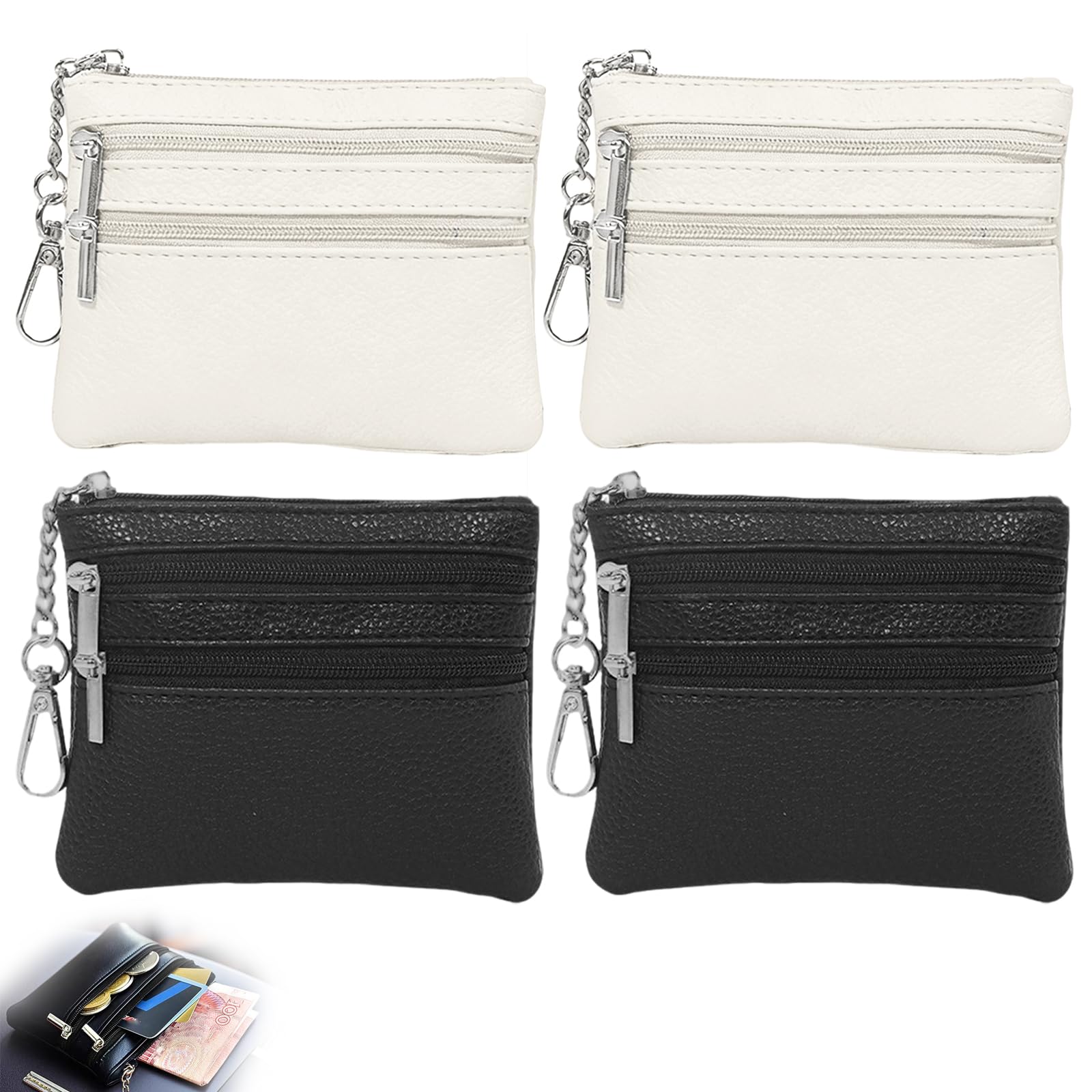 Muiltvoe 4 PCS Women's Coin Purses PU Leather Purses with Three compartments Credit Card Purse, Small Coin Purse, Leather Wallet with Card Holder and Coin Purse for Women Soft Purses