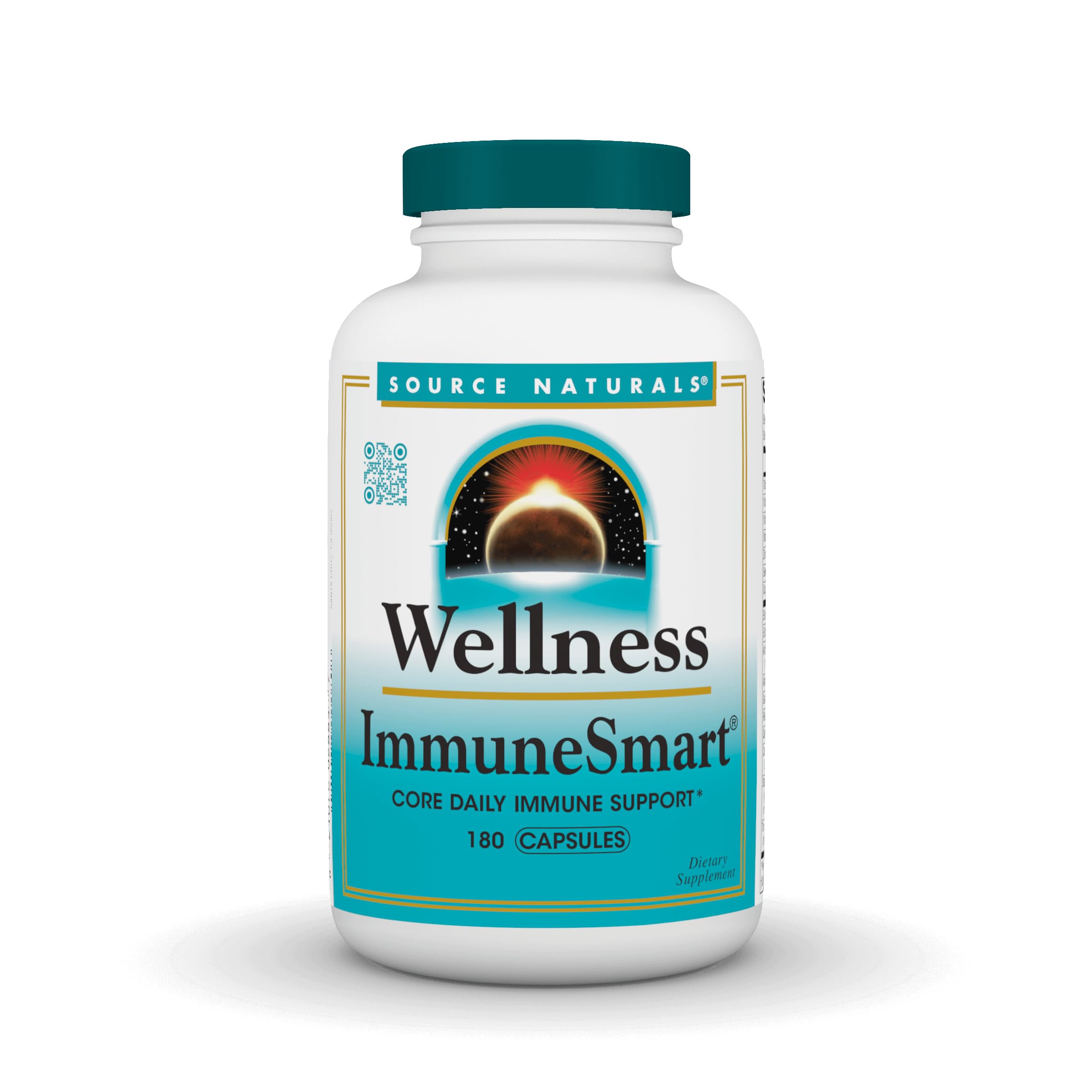 Source Naturals Wellness ImmuneSmart - for Core Daily Immune Support*, with Vitamins A, C, and D, Zinc, Elderberry, Echinacea, Andrographis, Turkey Tail and Garlic - 180 Capsules