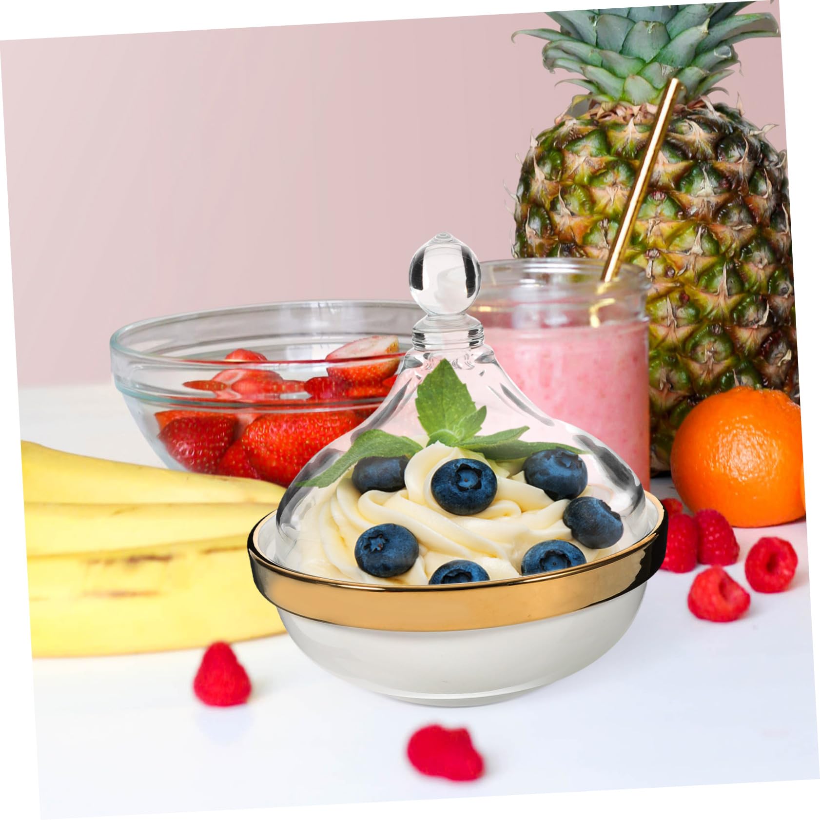Tazón de Postre con Tapa de Cerámica Blanco 1 Pieza | Uso Múltiple para Pastel Esponjoso, Pudín y Fruta, Acabado Simple y Elegante, Apto para Cenas y Reuniones