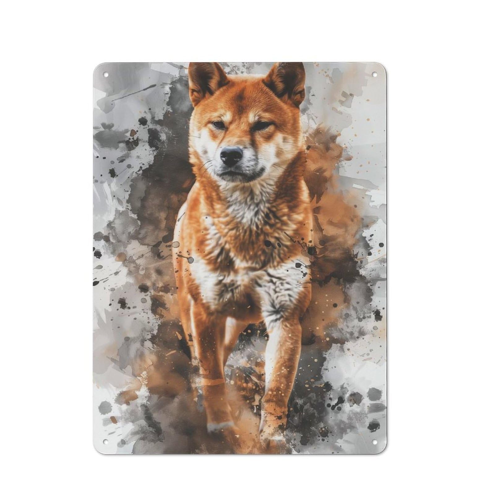 Shiba Inu Watercolor Art Industrial Metal Sign 40x30cm, Clean Industrial Loft Wall Plaque for Modern Home, Workshop, Office Or Cafe