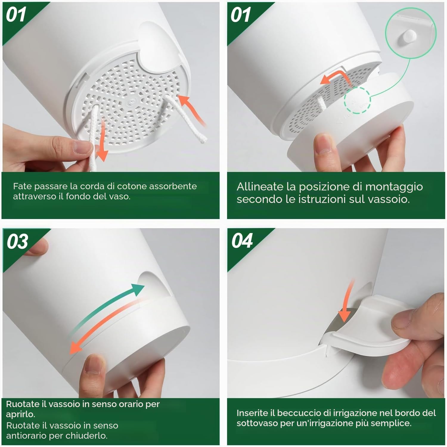T4U Vasi Autoirriganti, Vasi da Interno 16,5 cm Set da 6 Bianco
