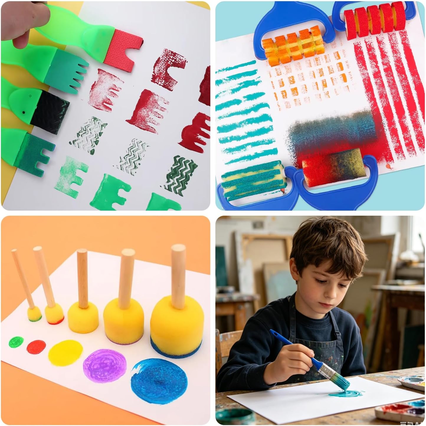 36-Pack Sponge Paint Brushes, Washable Painting Brushes, Toddler Painting Set, Early Learning Foam Roller Sponge Art Crafts Kit with Storage Bag, Creative Gift