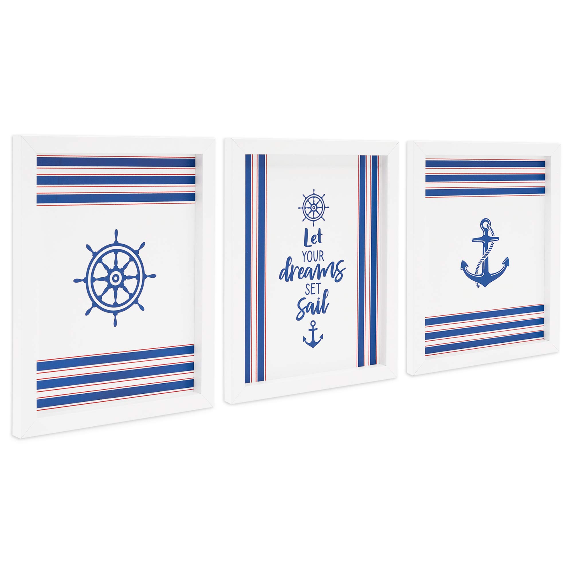 Okuna Outpost Nautical Nursery Wall Décor, Let Your Dreams Set Sail (8 x 10 In, 3 Pack)