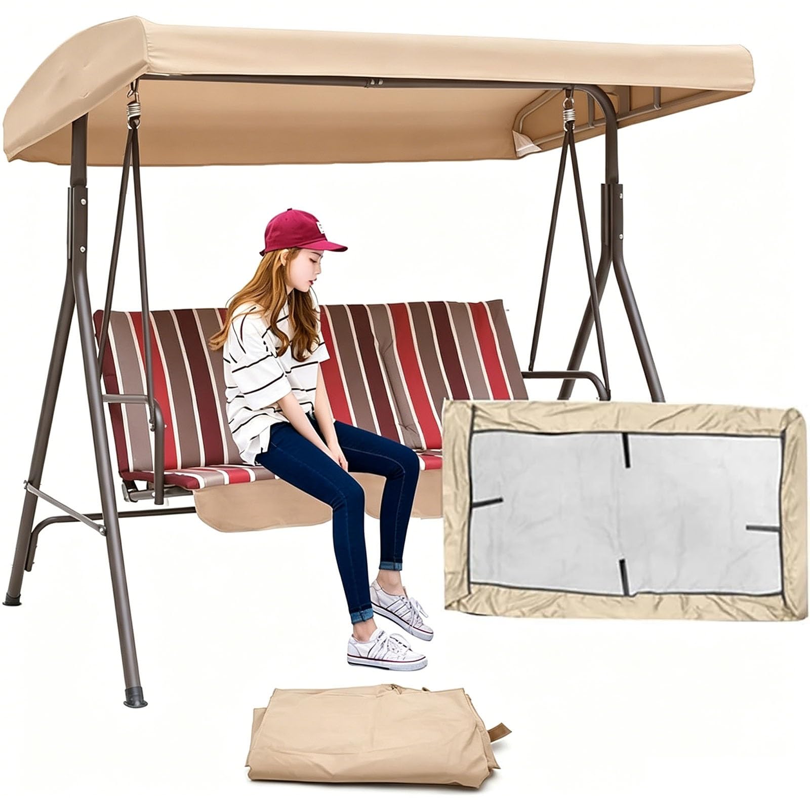 Zhoudong Swing Seat Canopy Cover, Replacement Patio 2/3 Seater Swing Canopy Top for Garden Hammock Chair, Replacement Top Covers, UV Protection Waterproof(Beige,77"x49")