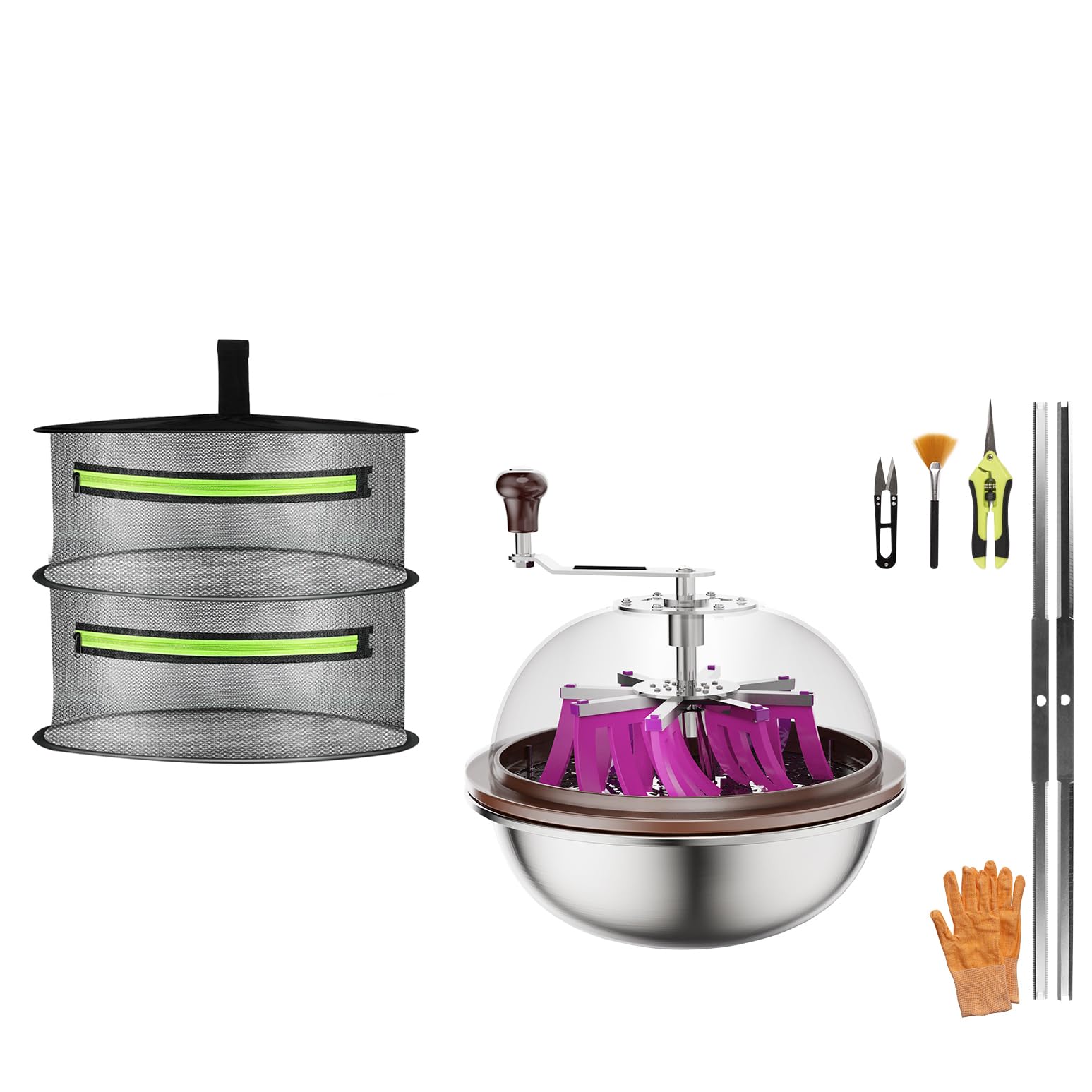 ATOUR 13 inch Bud Leaf Bowl Trimmer Upgraded Version with Clear Visibility Dome and cut-resistant gloves , Sharp Stainless Steel Blades for Spin Cut, Hand Pruner and 2 Layer 1.5 Ft Dry Rack