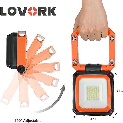 Miniatura 6 de Paquete de 2 luces de trabajo magnéticas portátiles LED con soporte, recargable, iluminación regulable de 900 lúmenes, base giratoria de 190,