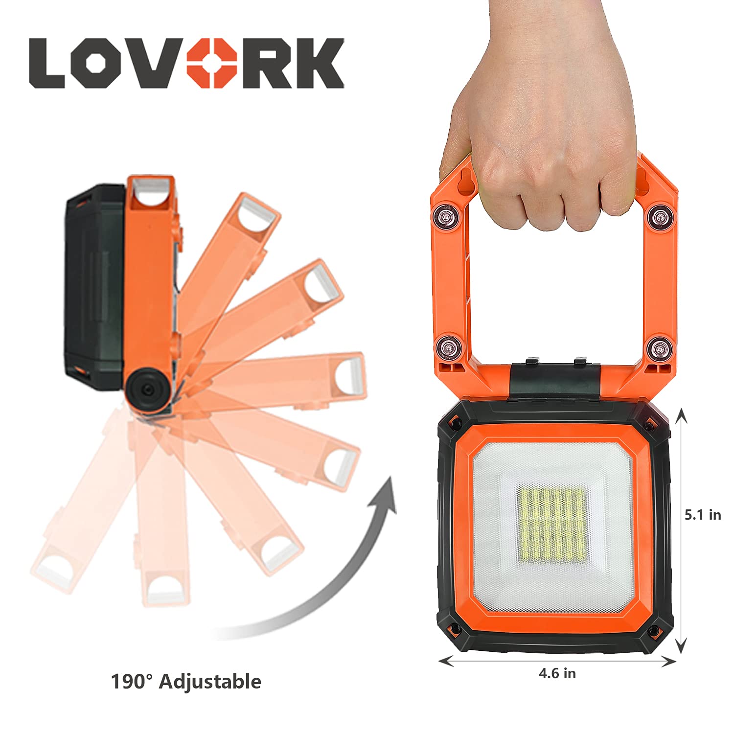 LOVORK 2 Pack Rechargeable Work Light Clamp Rotating Flood Light