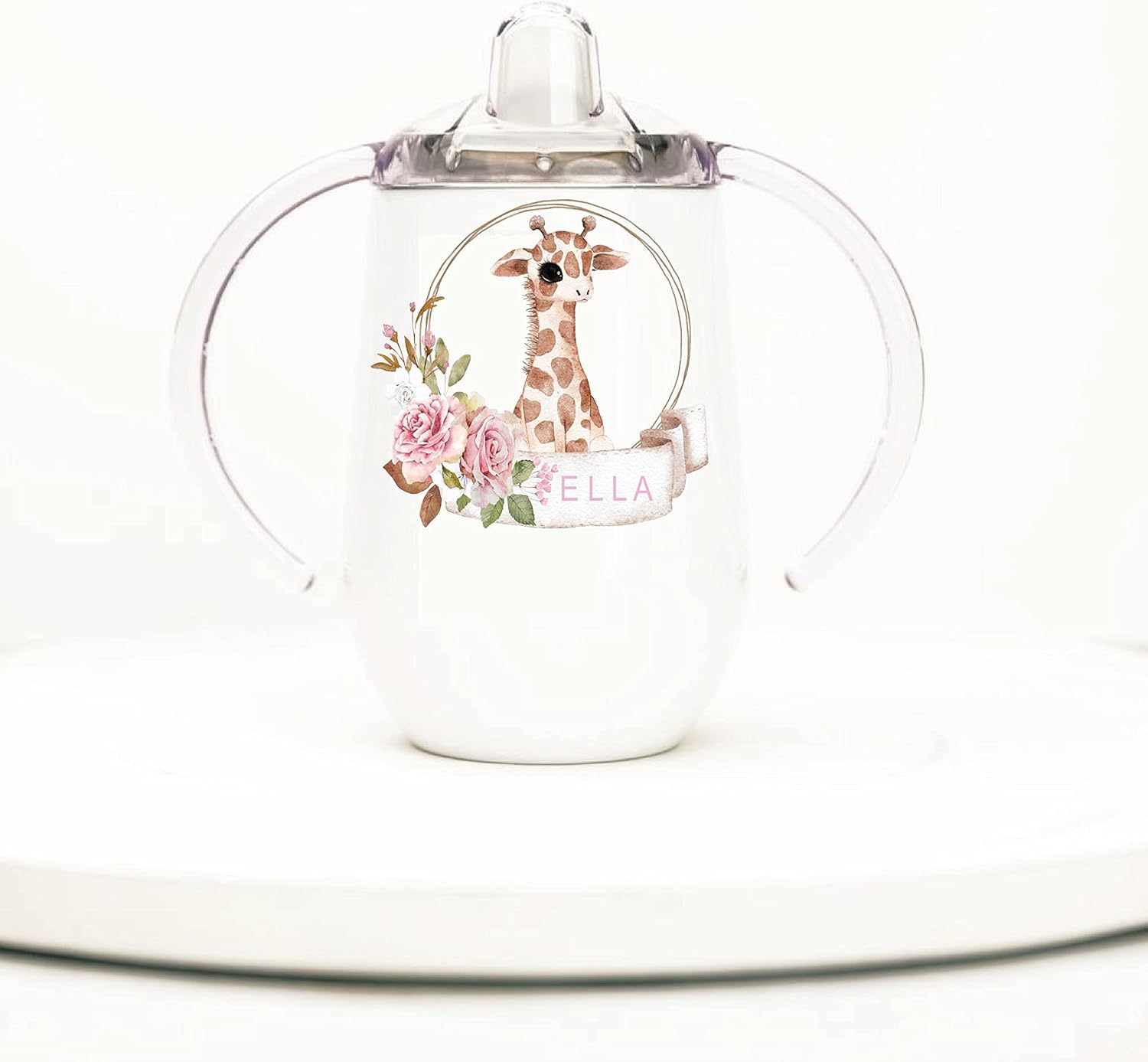 Personalized Insulated Stainless Steel Sippy Cup, Any Name or Text, Floral Giraffe, 10oz, BPA Free, Baby Girl, Sippy cup for toddlers, Sippy cup for baby