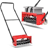 VASALAID Manual Rolling Lawn Aerator with Adjustable Wheels, Carburized Steel Spikes & Load Tray - Pre-Assembled Spike Tool for Lawns