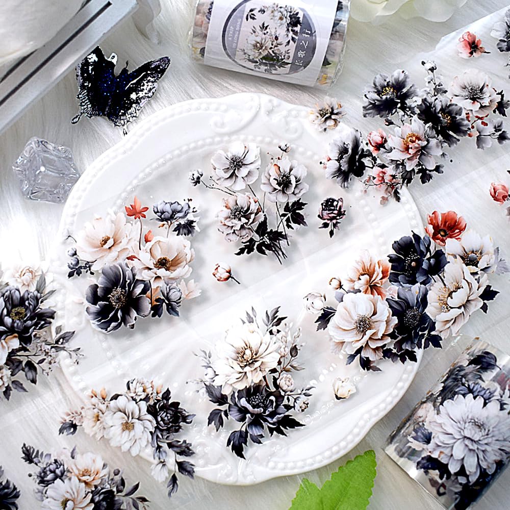 2M/Roll Vintage Floral Washi Tape Flower Washi Tape Stickers PET Washi Tape for Journaling Wide Aesthetic Washi Tapes Washy Tape Decorative Masking Tape Decorative Tape for Crafts