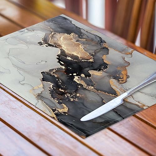 Miniatura 4 de Juego de 4 manteles individuales de tela, manteles individuales de lino con patrón de mármol líquido, resistentes al calor, manteles individuales