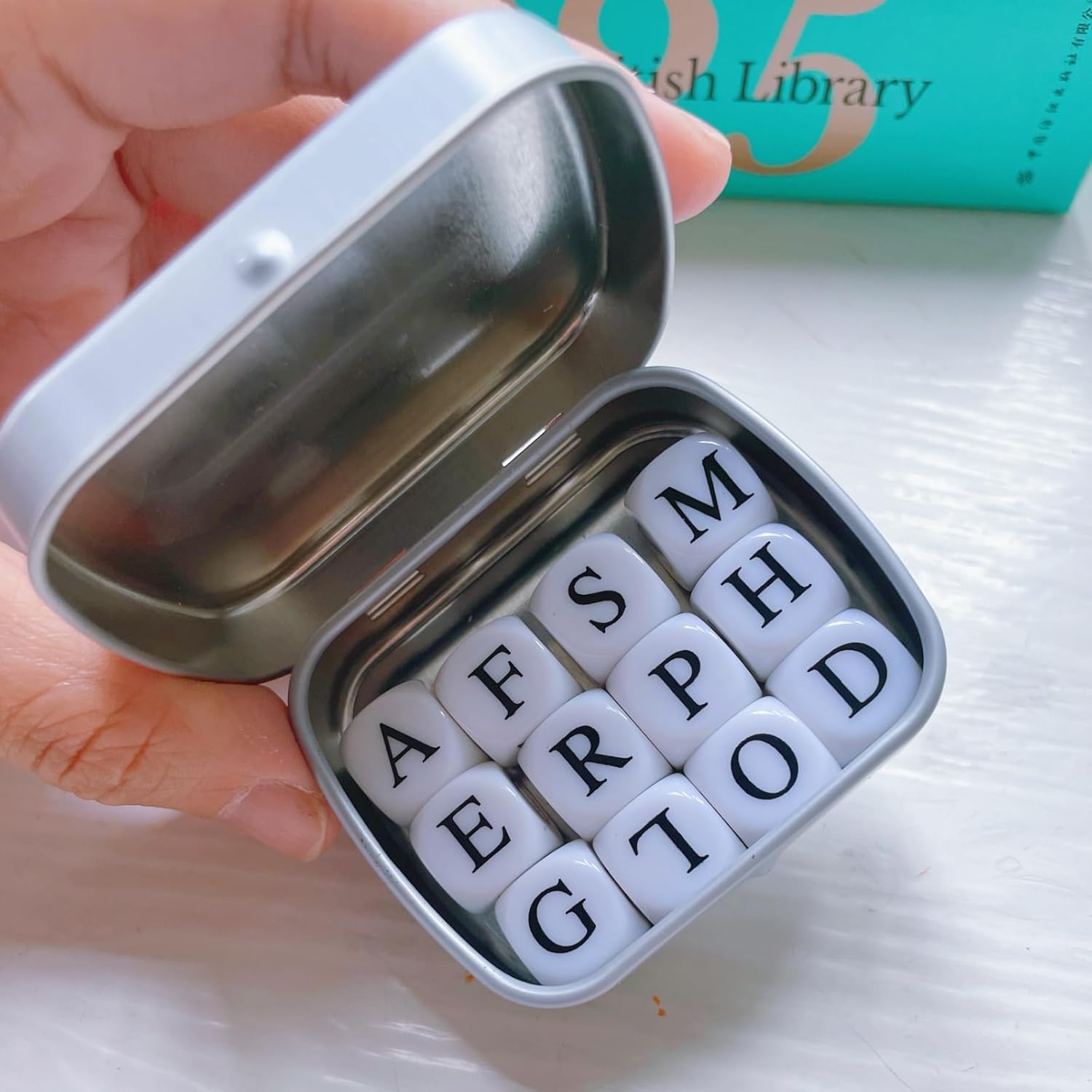 Crossword Solitaire Dice Game, Puzzle Word Game with Letter Dice, Family Dice Games for Adults, Travel Alphabet Spelling Board Game with Small Case