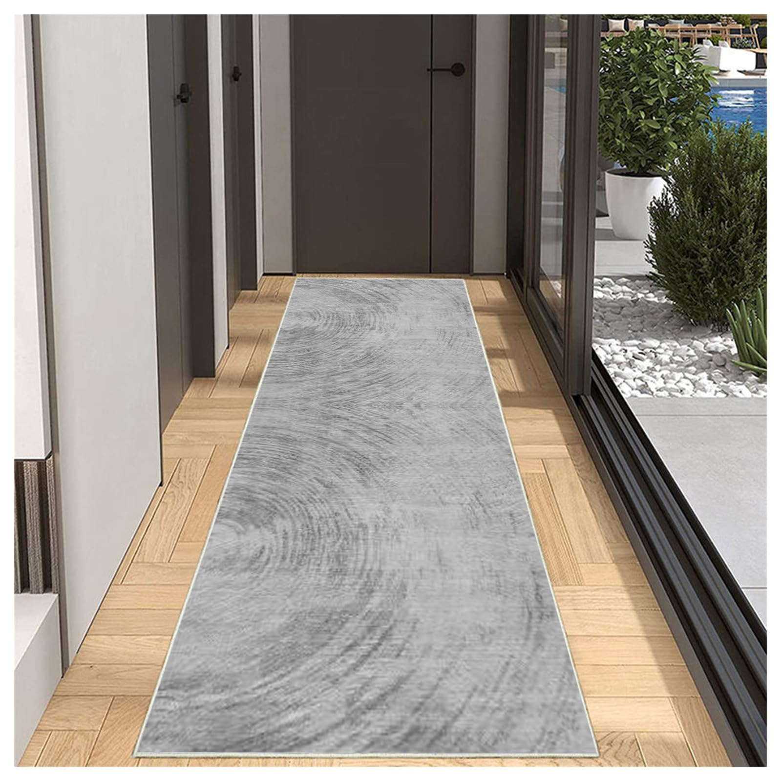 BORKOY Grey Modern Carpet Runner for Hallway 40x200cm, Washable Non Slip Backing Kitchen Rug Long Hall Runner, Modern Entrance Mat for Front Door Living Room Bedroom Bathroom Laundry Area Floor‌
