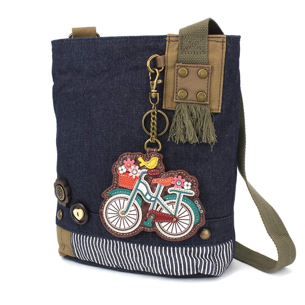CHALAChala Patch Cross-Body Women Handbag, Blue Denim Canvas Messenger Bag