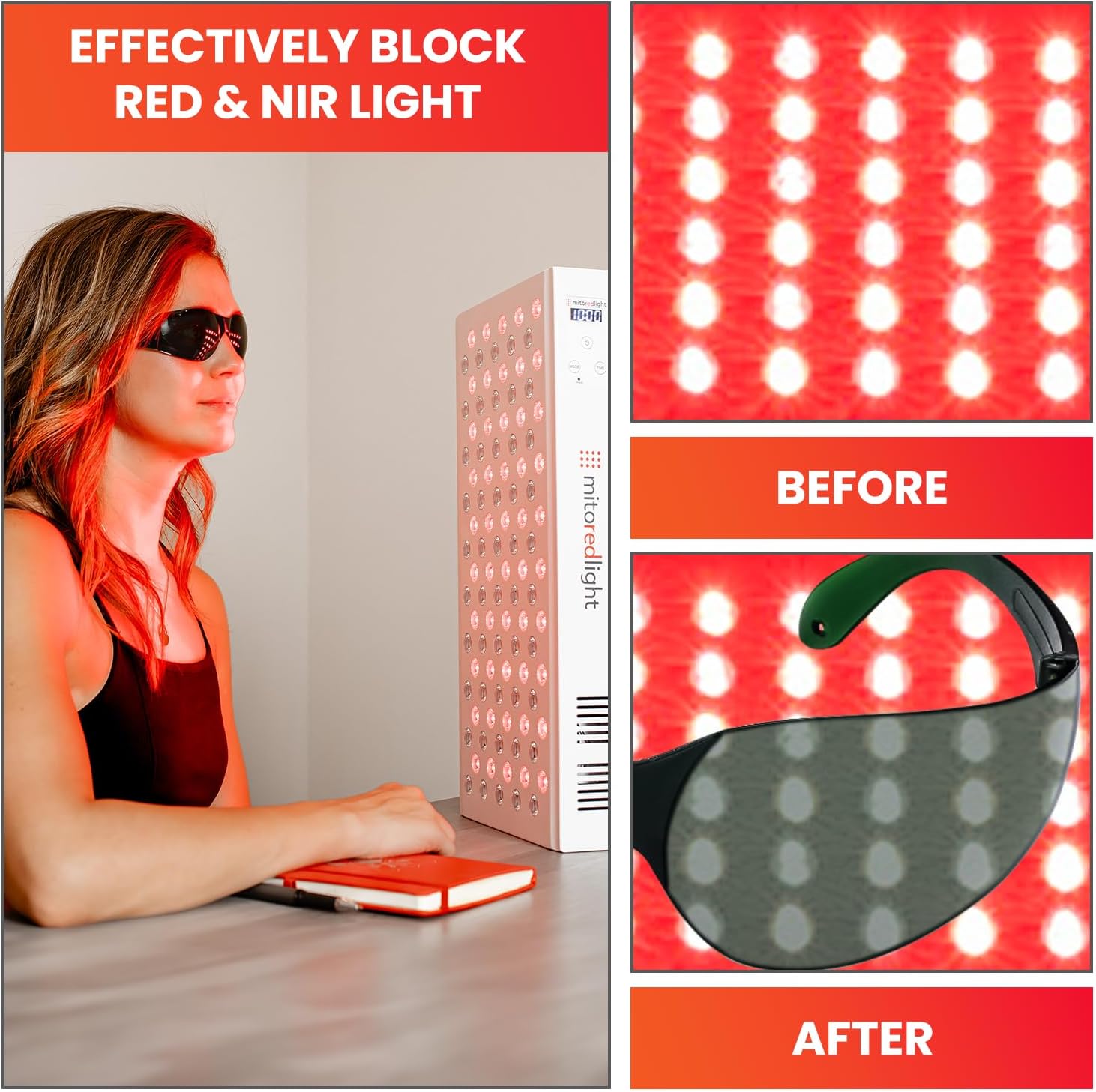 Mito Red Light Therapy Glasses - Eye Protection for Red Light (600nm-900nm) - Goggles - Image 6