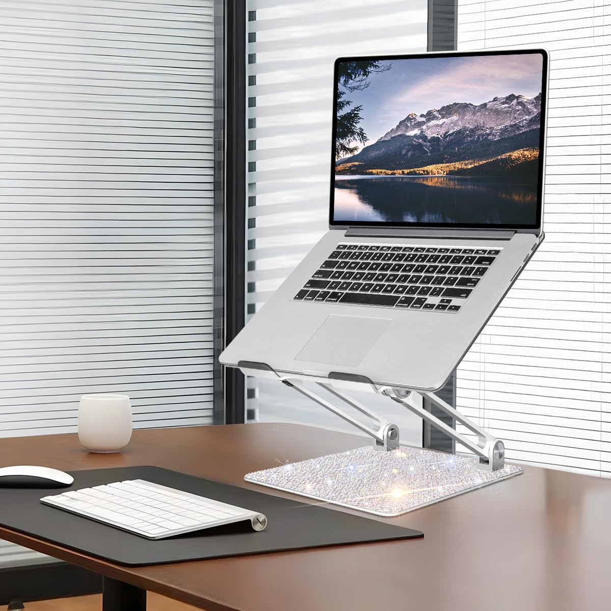 Bling - Soporte ajustable para laptop, elevador portátil de aluminio, plegable, ergonómico para MacBook Air Pro, Dell XPS, HP (10-17.3 pulgadas), color plateado
