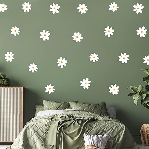 Miniatura 8 de Calcomanías de pared de margaritas para dormitorio de bebés y niñas, calcomanías de pared de flores para despegar y pegar, calcomanías de pared