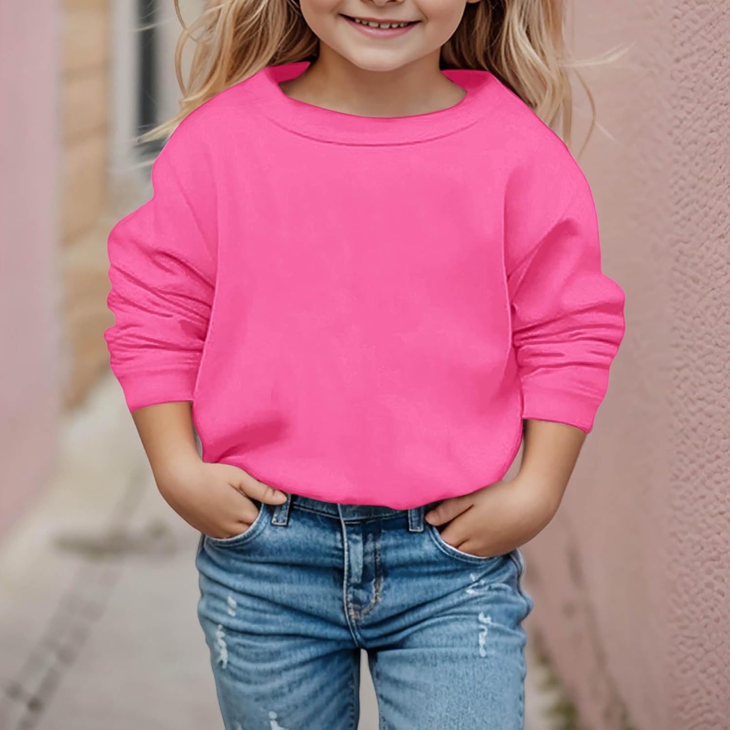 Girls' Fashion Hoodies & Sweatshirts Long Sleeve Solid Crewneck Pullover Top Unisex Kids Cute Comfy Outerwear For Casual Wear