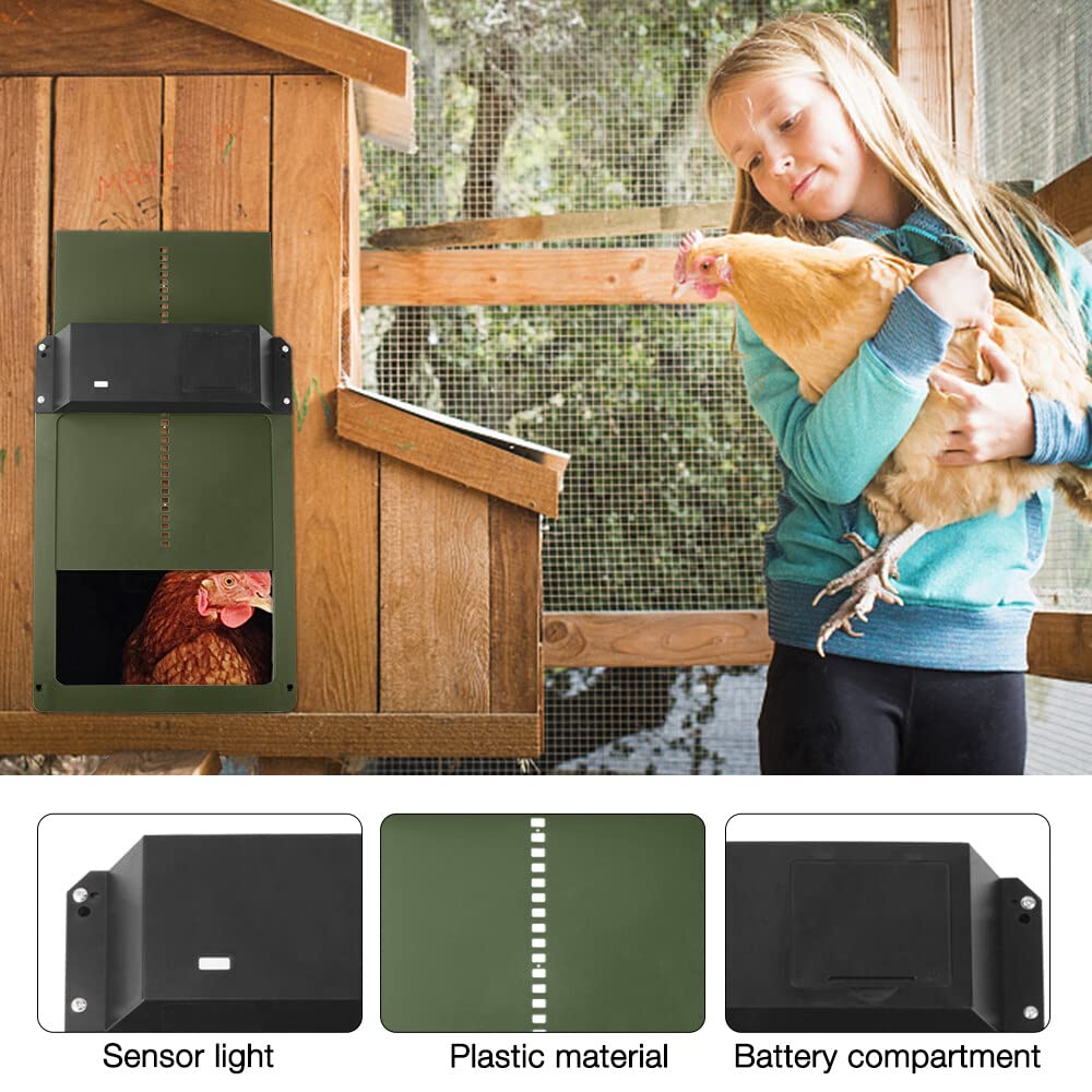 Hühnerklappe Automatisch Mit Lichtsensor, Türöffner Hühnerstall, Automatische Hühnertür, Elektrische Hühnerklappe Batterie Chicken Coop Für Sichere Hühneraufzucht, Grün