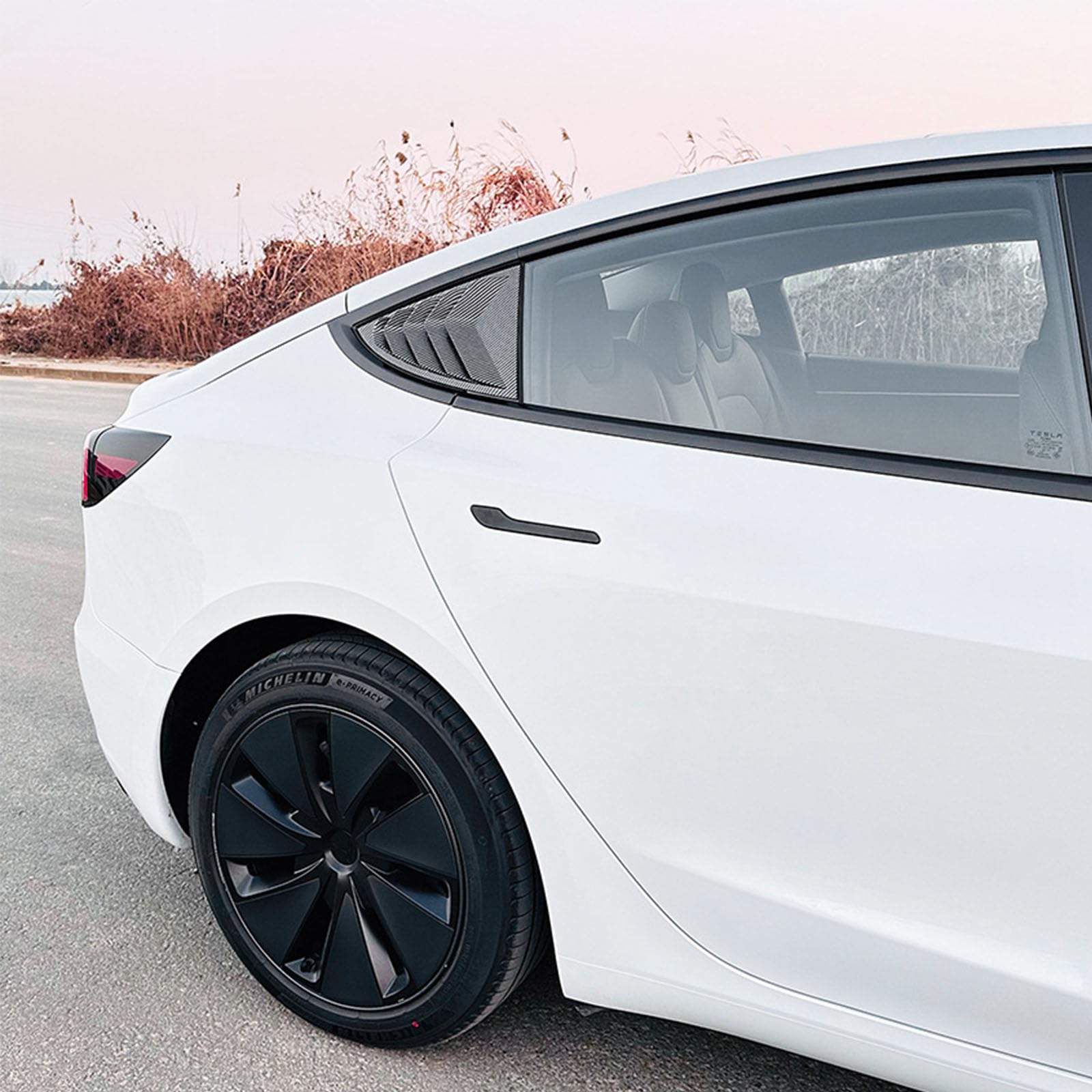 2 sztuki do Tesla Model 3 2024 +, tylne okiennice samochodowe żaluzje boczne, osłony, wykończenia, akcesoria zewnętrzne ABS, B Carbon Fiber Look