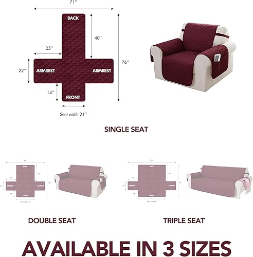 Miniatura 7 de Deconovo Slipover - Silla antideslizante resistente al agua, protector de muebles para mascotas, 21 pulgadas, color burdeos