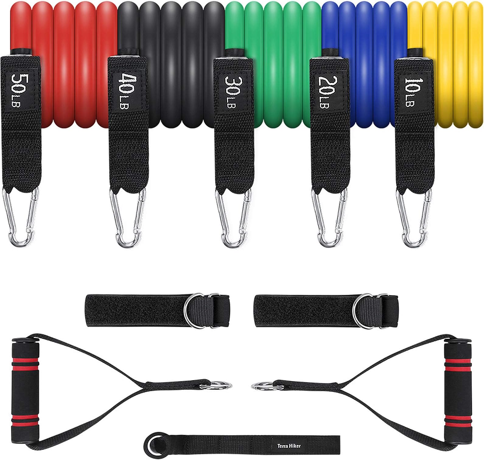 Terra Hiker Exercise Resistance Bands Set Up to 150 lbs, Fitness Stretch Bands Set with 5 Fitness Tubes for Weight Exercise, Fitness Workout, Anti-Snap, with Handle Door Anchor, Leg Ankle Straps