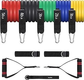 Terra Hiker Taśmy fitness, do 150 lbs Expander, zestaw taśm oporowych z 5 tubkami fitness, uchwytami, kotwicą do drzwi i opaski na stopy, idealne do wzmocnienia mięśni, jogi, pilatesu, fizjoterapii, gimnastyki