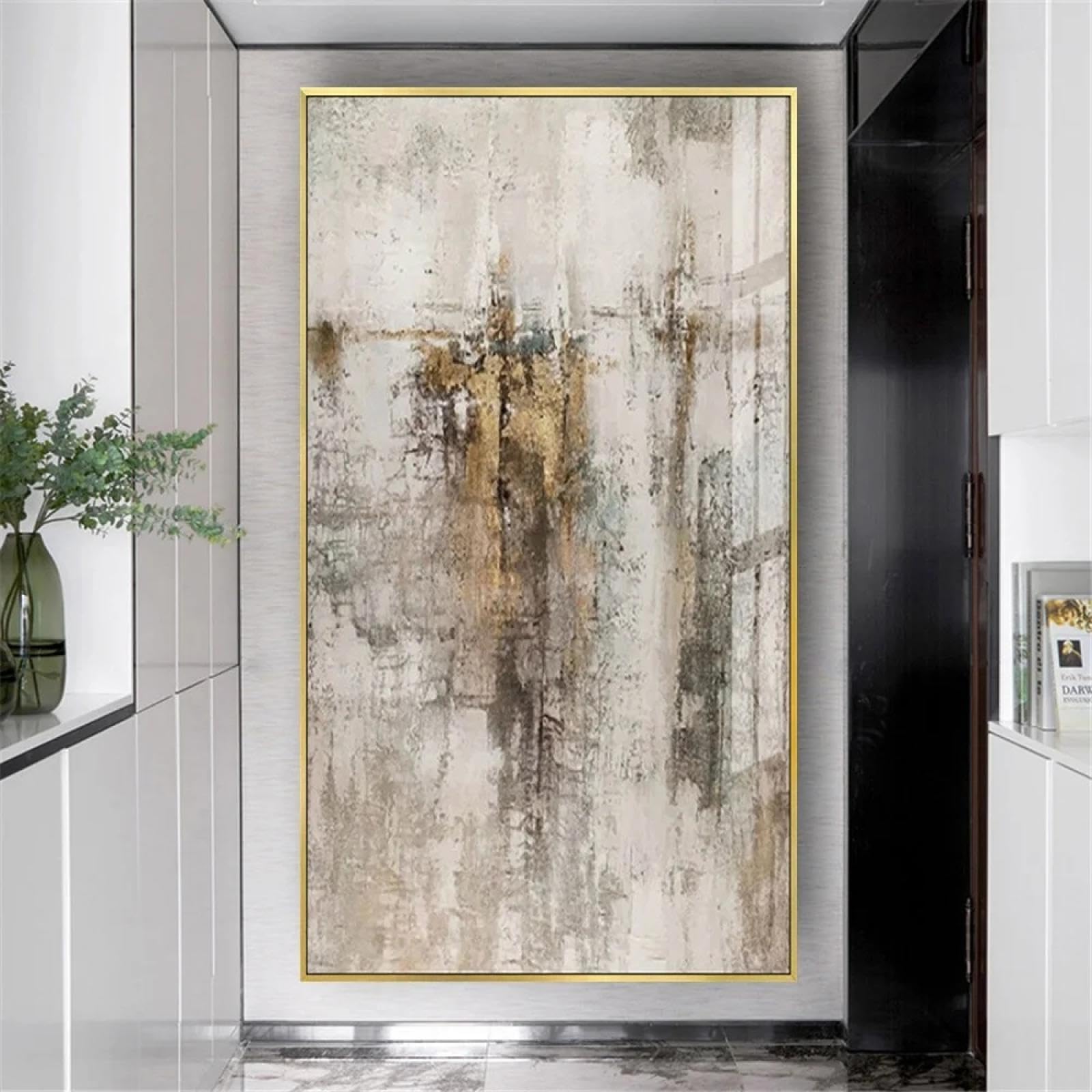 Lienzo abstracto moderno arte de la pared pintura al óleo lienzo pintura mural dorado cuadros para el hogar sala de estar hotel decoración de la pared 100x200cm/39x79in sin marco