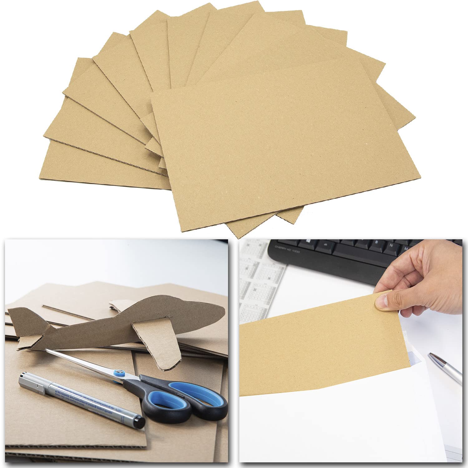 Wellpappe-Zuschnitte Set I 50 Stk. I DIN A3 I 2 mm Stark I Braun I Einwellig I Wellkarton I zum Basteln I Stabiles Verpackungsmaterial I Versandkartonage I AZ129