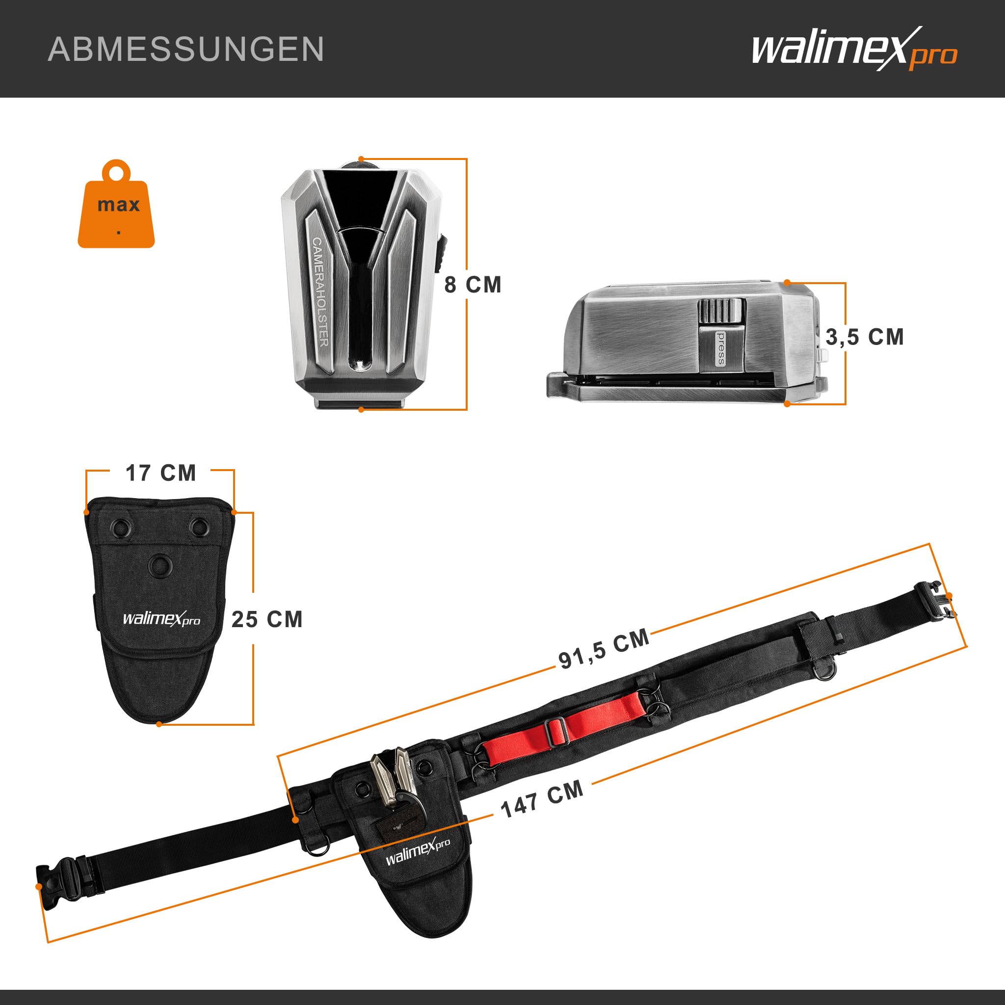 Walimex pro Kamera Hüftgurt mit V-Dock Argus – Tragegurt mit Holster für Fotoshooting und Outdoor Fotografie – V Clip Kameraholster mit Bauchgurt