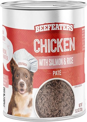 Beefeaters Comida húmeda para perros con paté de salmón y arroz, 13.2 onzas, caja de 12