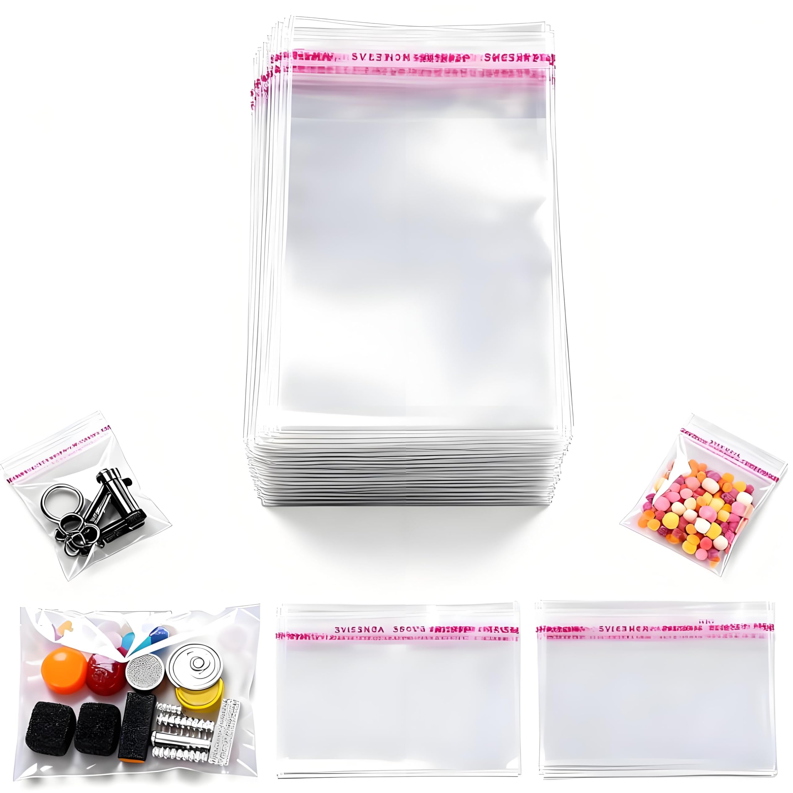 DWUENT Clear Self-Adhesive Cellophane Bags, 18x12cm (200pcs) - Food Safe, Transparent Packaging for Cookies, Sweets, Soap & Small Gifts