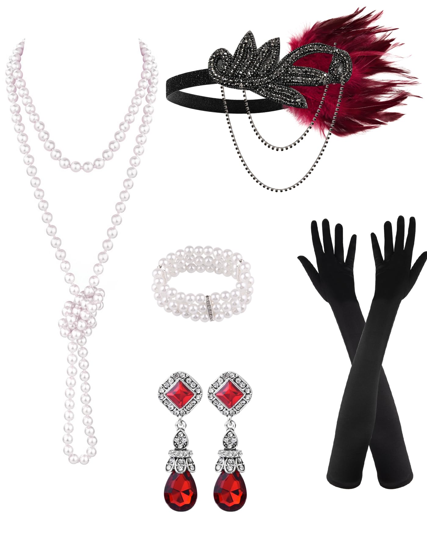 PLULON 6 Pcs 1920s Flapper Accessories for Women, Great Gatsby Flapper Accessories Fashion Roaring 20s Costume for Women