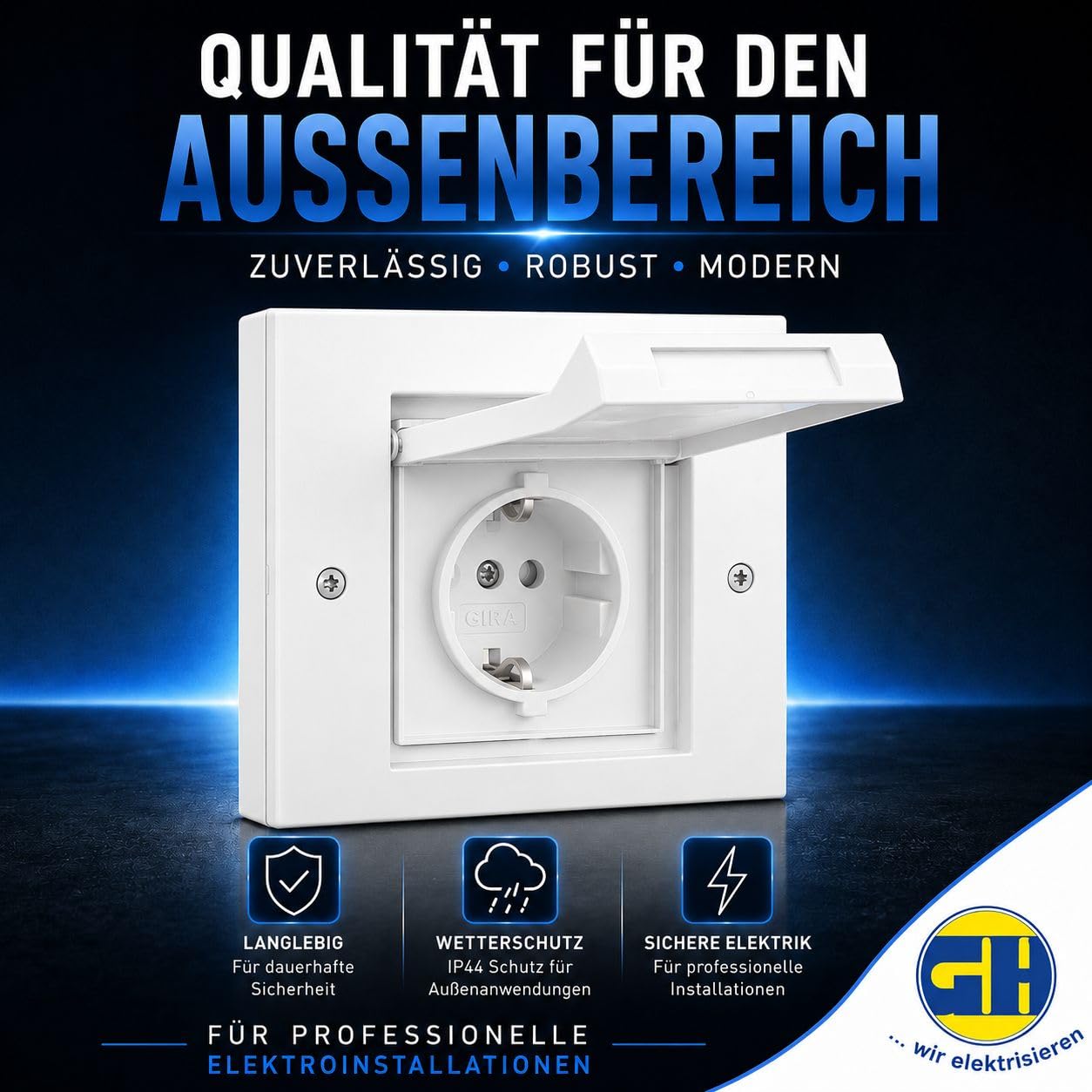 Gira TX44 Außensteckdose weiss 1-fach mit Rahmen, Dichtungsflansch & Montageset, IP44 Unterputz Steckdose für Außenbereich, wetterfeste Schuko Steckdose für Garten Terrasse Garage