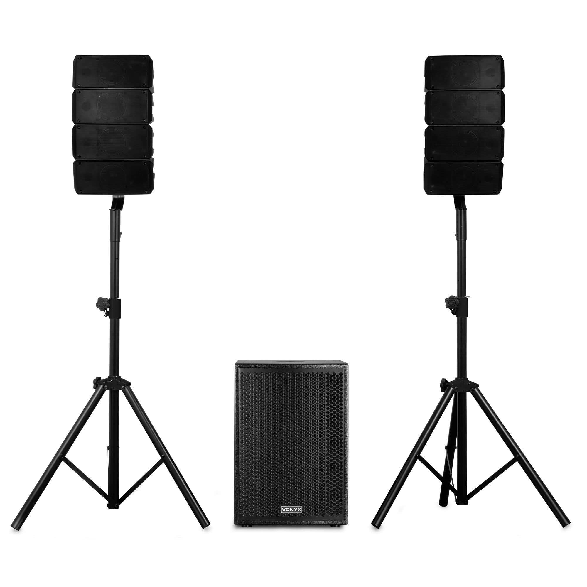 Vonyx VX915 – Sistema Line Array PA 2.1 con subwoofer Activo de 15 Pulgadas, 1400W, Bluetooth 5.0, reproducción USB, procesador DSP, Equipo Sonido DJ, Eventos, directos Profesionales