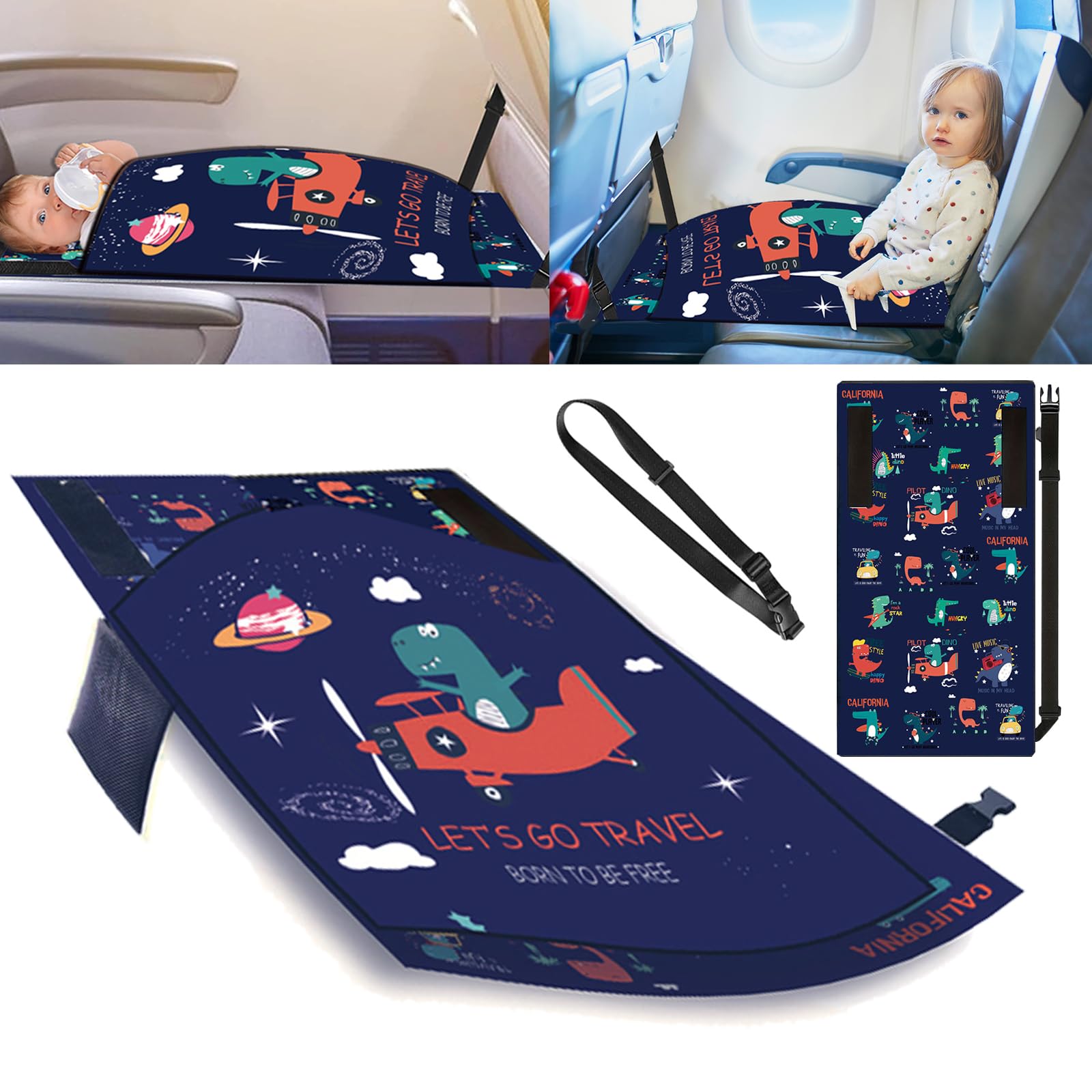 Prolunga per sedile aereo per bambini 79x44 cm pieghevole con borsa portaoggetti nero