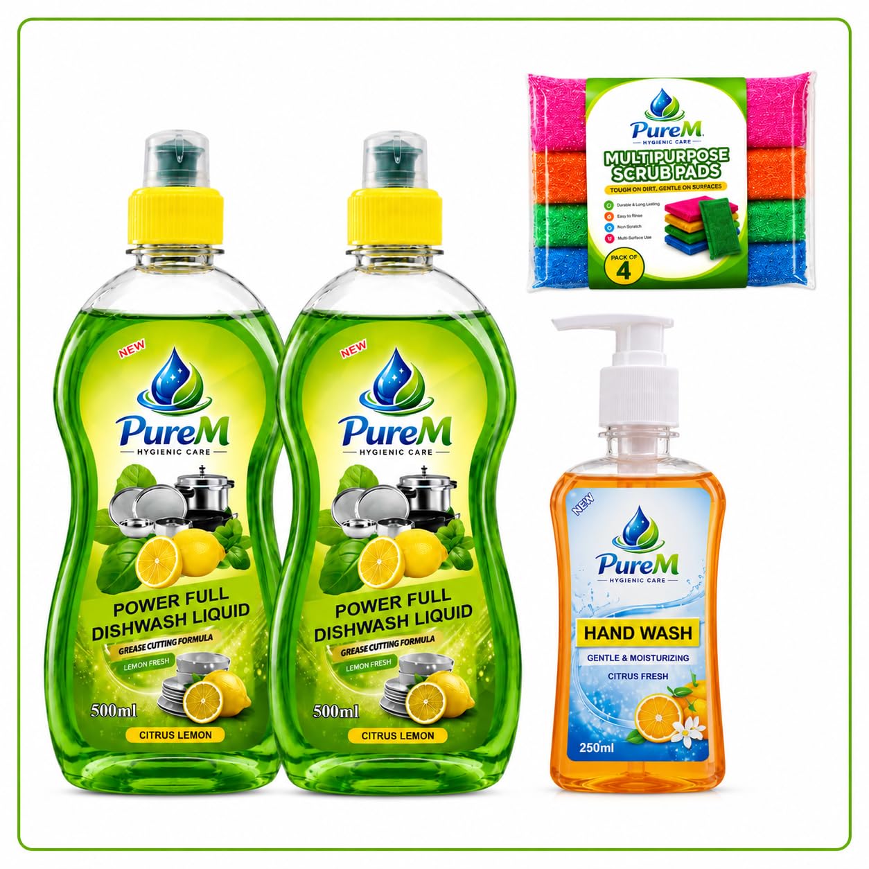Ultimate Kitchen Cleaning Combo Pack | 2 x Lemon Dishwash Liquid 500ml, 1 x Hand Wash 250ml & 4 Scrub Pads | Grease Removal & Everyday Kitchen Care Solution-image-27