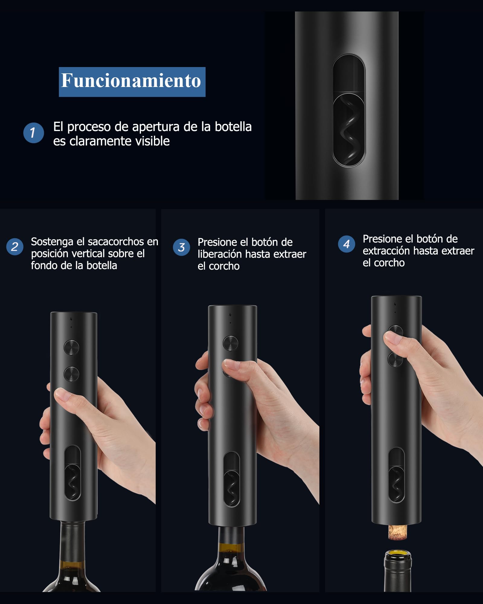 ZOYIDOUX Sacacorchos Eléctrico Recargable – Abrebotellas Eléctrico USB-C, Mini Portátil, Acabado Negro Mate — view 4