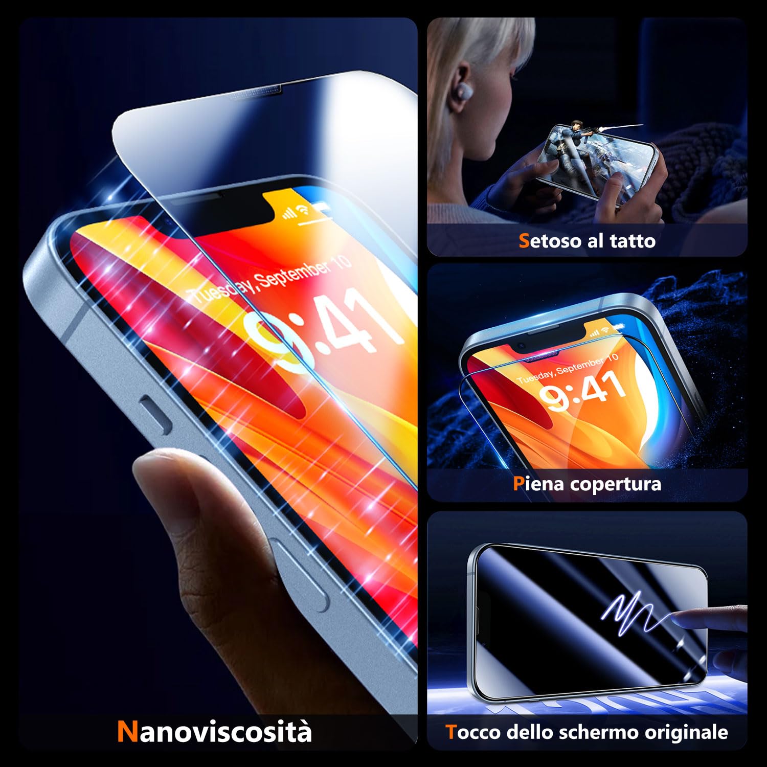 UniqueMe per iPhone 13/13 Pro/14 Pellicola Protettiva - [Protezione Completa del Display] Vetro Temperato per iPhone 13/13 Pro/14 Pellicola Protettiva, Installazione Automatica, 2 Pezzi