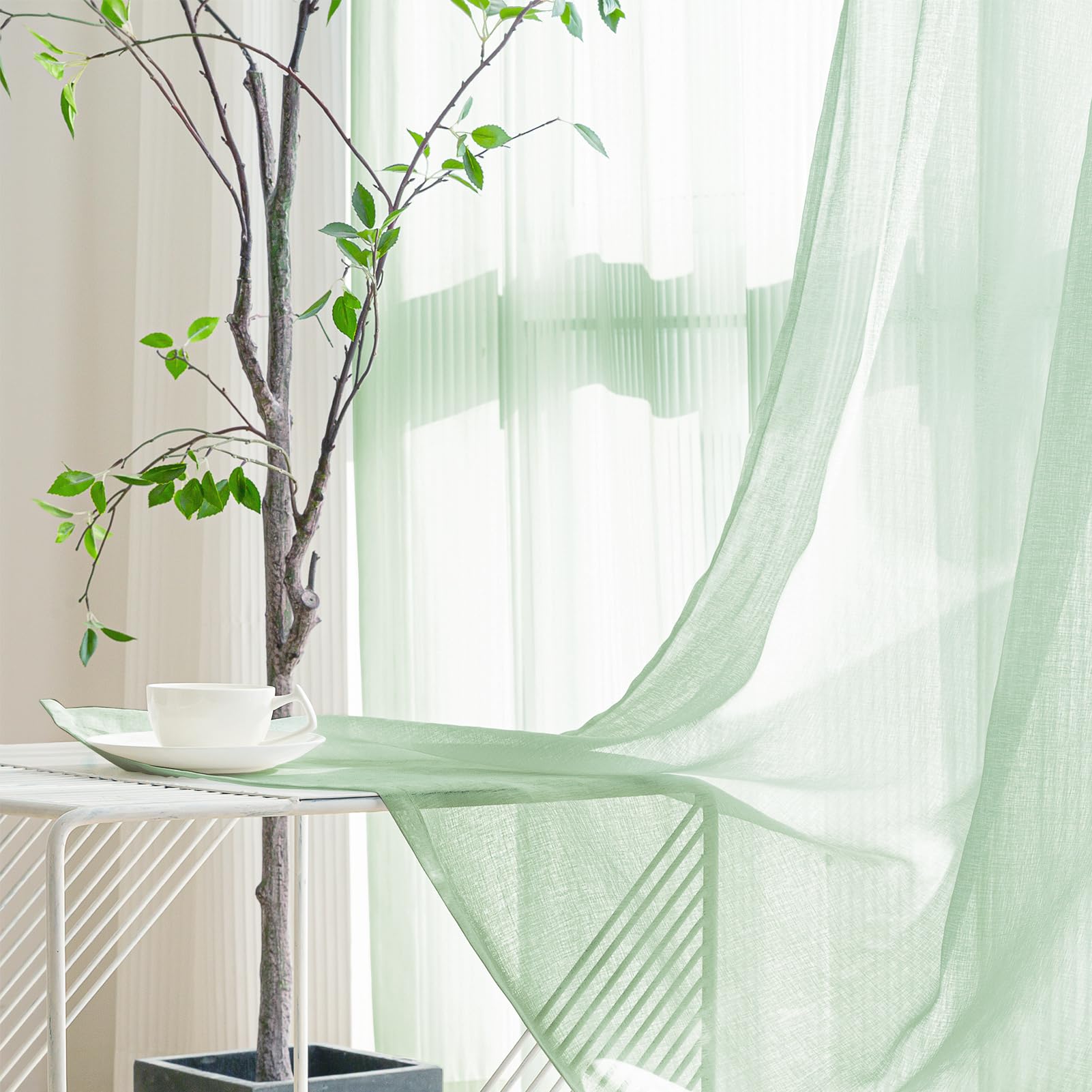 ESLIR Tenda Trasparente Con Passanti E Stampa Floreale – Voile 100% Poliestere, Verde, 150x225 Cm. Per Interni, Bagno E Camerette. Lascia Filtrare La Luce.