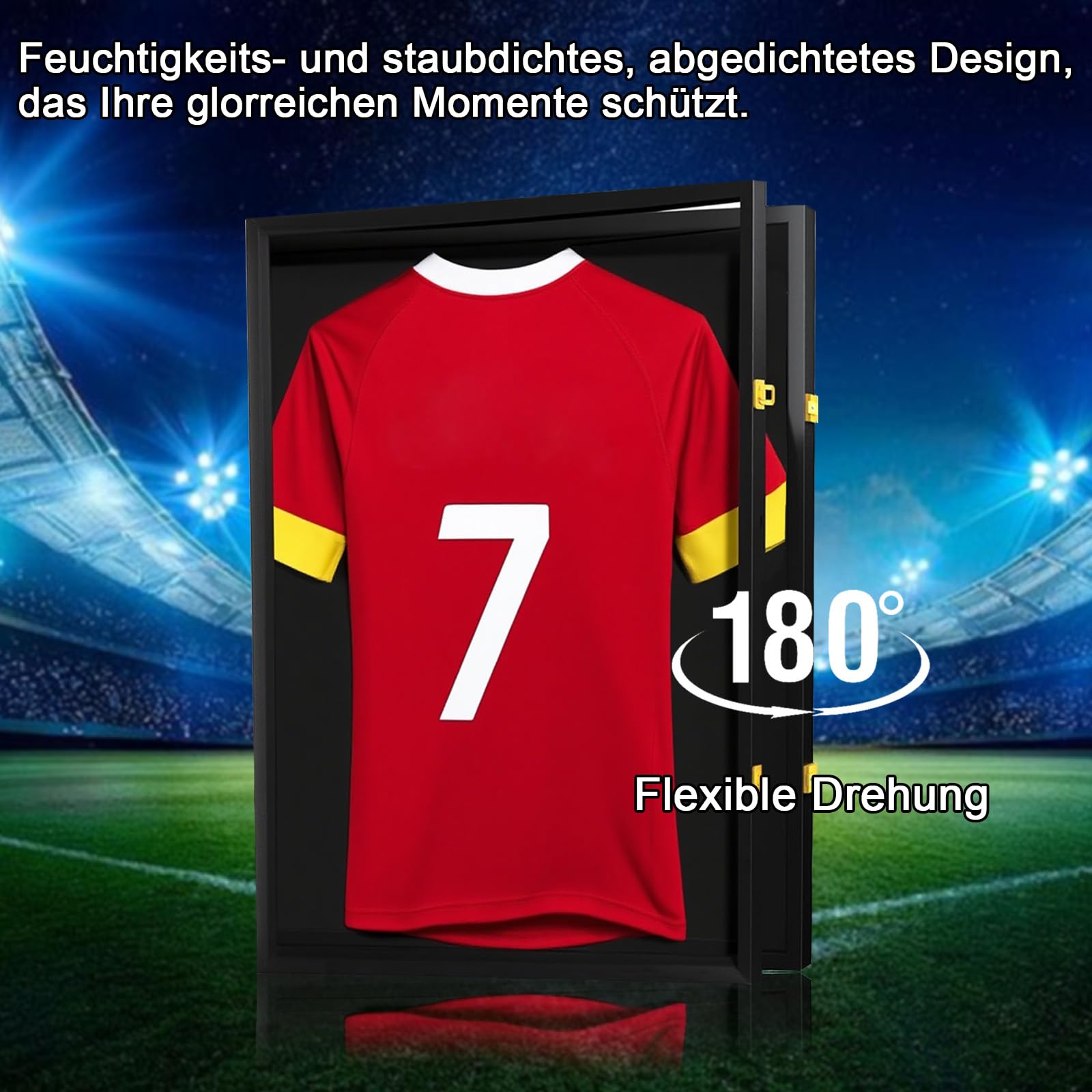 Trikotrahmen 60×80 cm – Trikot Bilderrahmen aus Holz & Acryl, abschließbarer Trikot Display Rahmen für Fußballtrikot, Rugby Trikot, Sport- & Band Shirts, Schwarz
