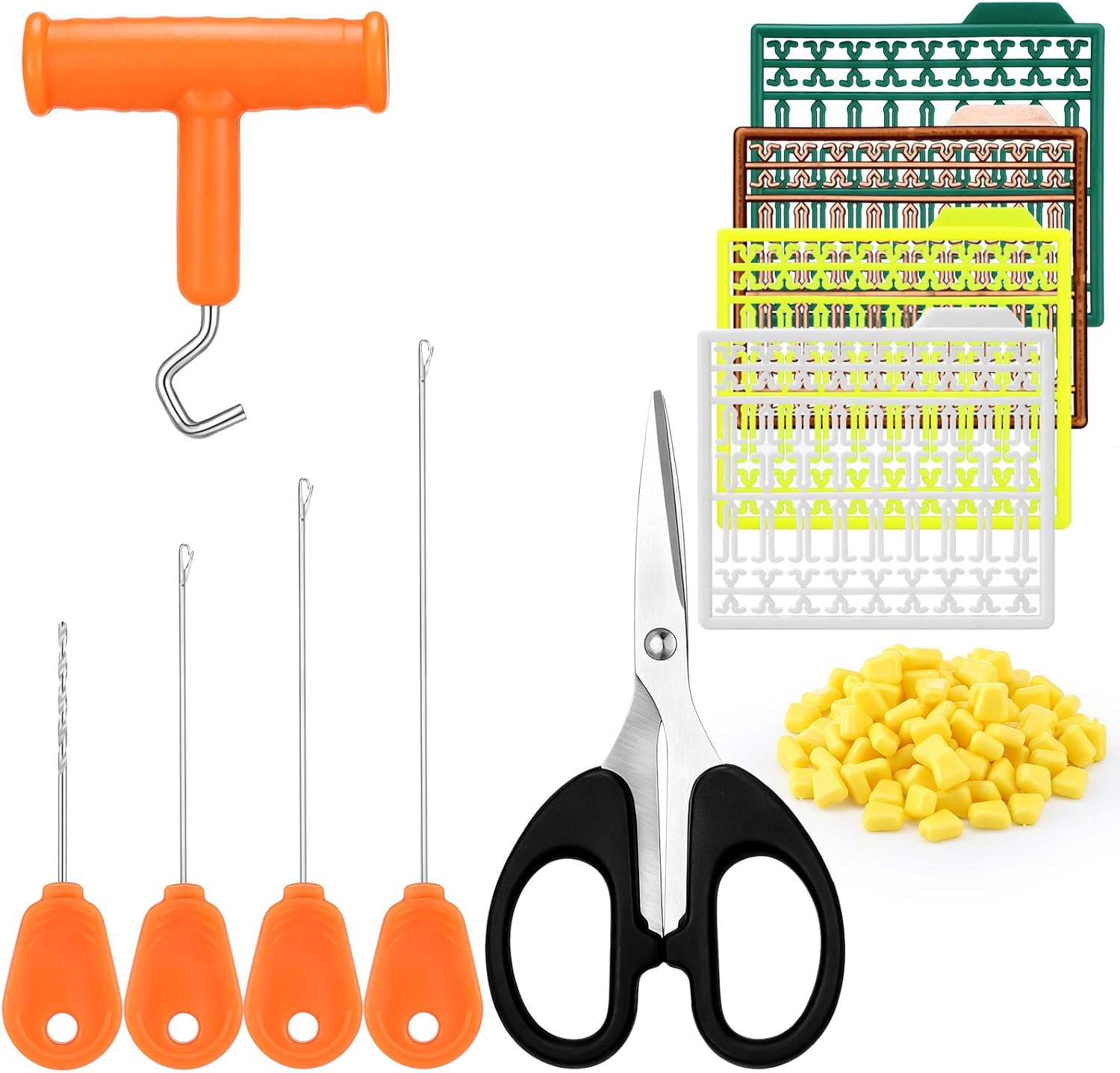 Complete Carp Fishing Baiting Tackle Kit Hook Needle Driller Scissors 4 Boilie Bait Stops Dumbell Stoppers Large Floating Corn Bait Fishing Equipment Accessories for Carp Trout Freshwater Angling