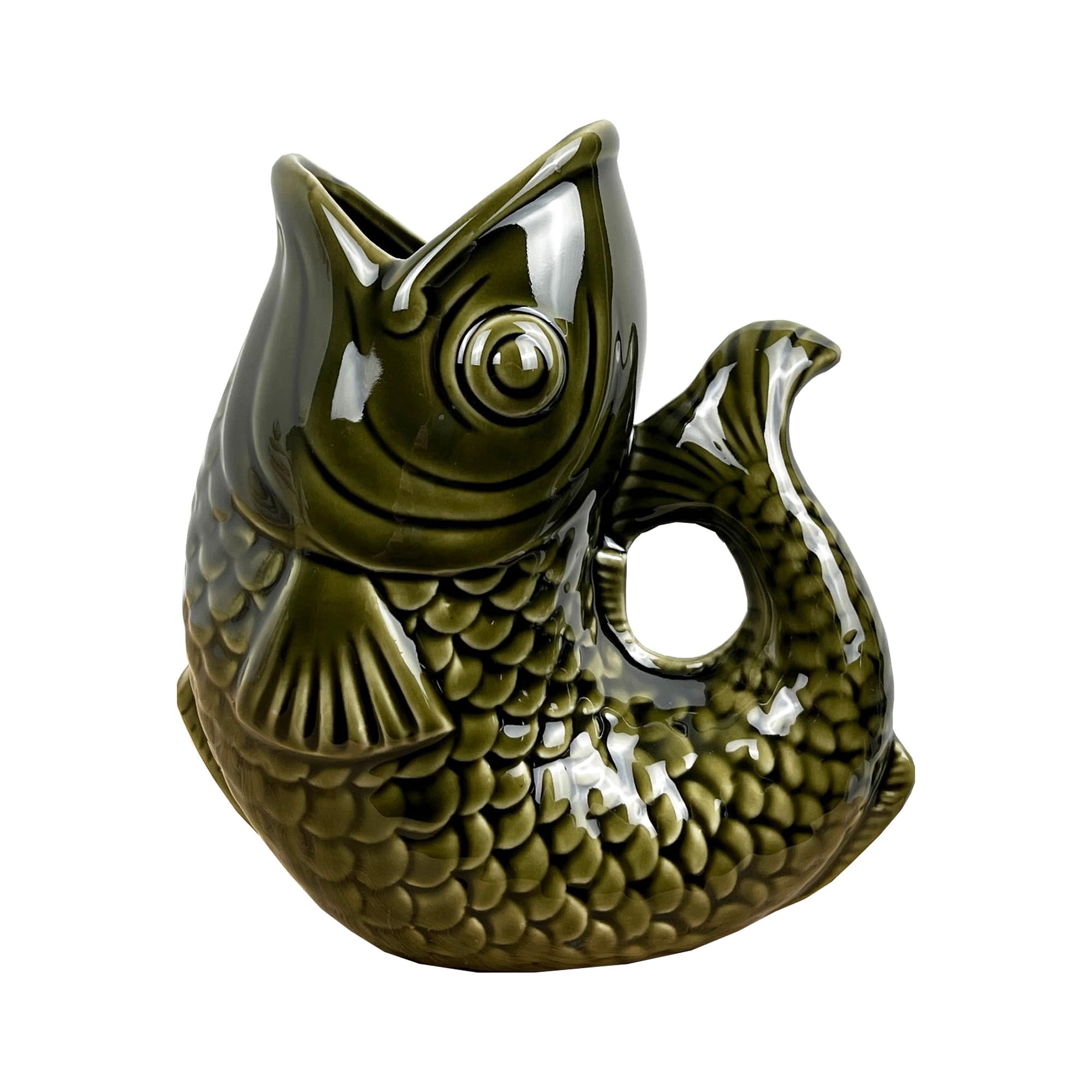 Alfie Francis Green Small 15.5Cm Tall Dark Ceramic Decorative Fish Shaped Jug Ornament For Living Room Nautical Decor Bathroom Decoration