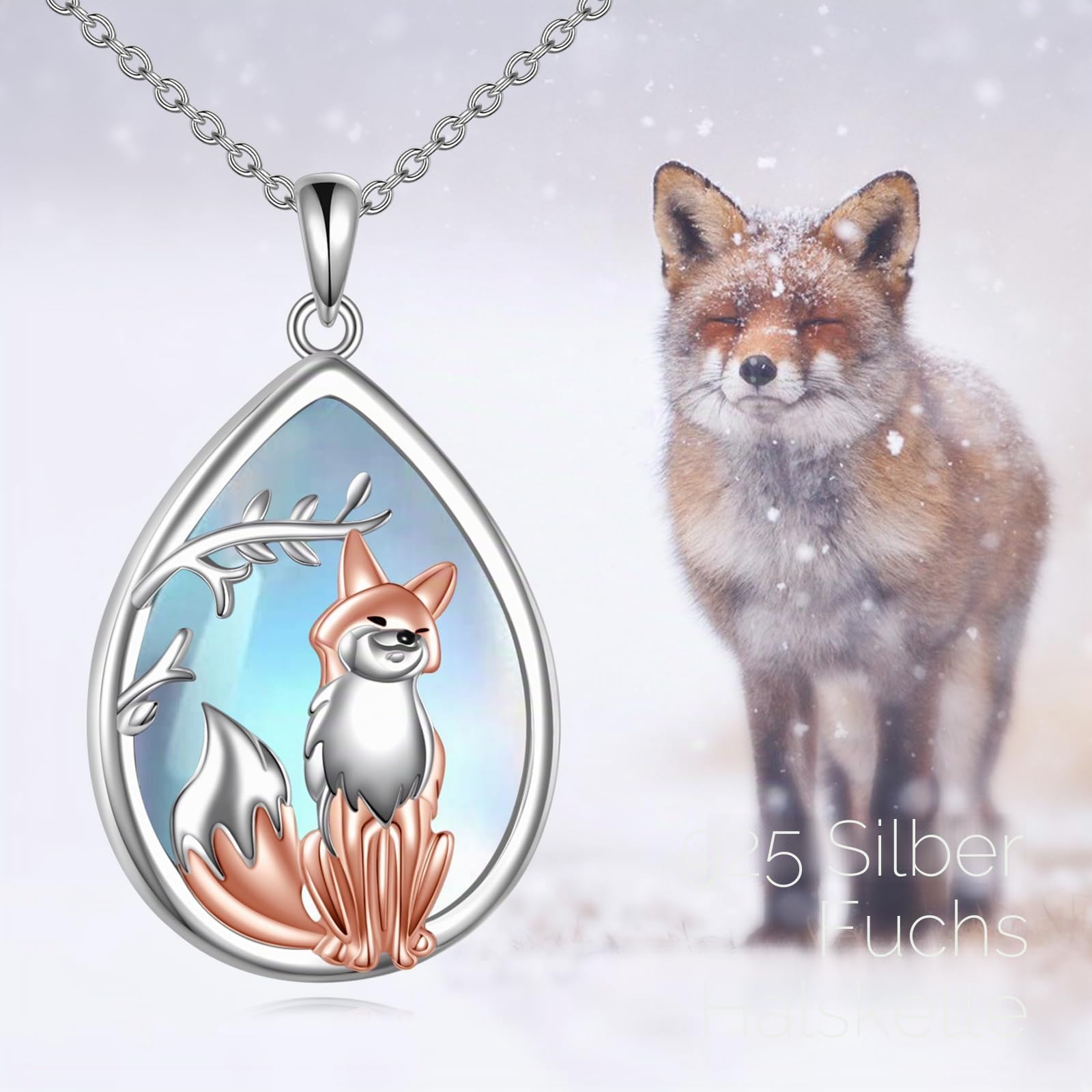 VONALA Fuchs Halskette 925 Sterling Silber Fuchs Mondstein Anhänger Niedliches Tier Fuchsschmuck Geschenke für Frauen