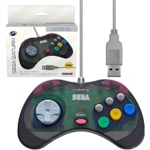 Retro-Bit Official Sega Saturn USB Controller Pad Model 1 Old Version for Sega Genesis Mini, PC, Mac, Steam, RetroPie, Raspberry Pi - USB Port - Slate Grey
