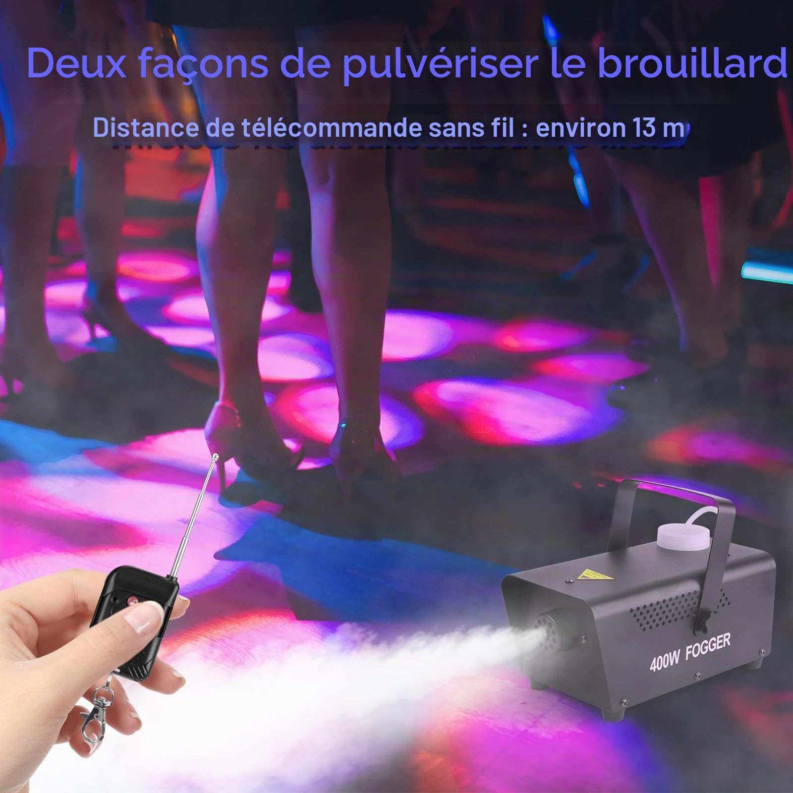Machine à fumée 400W, Mini Machine à fumée avec 2 télécommandes filaires et sans fil pour DJ, Disco, Fête, Halloween, Mariages, Noël