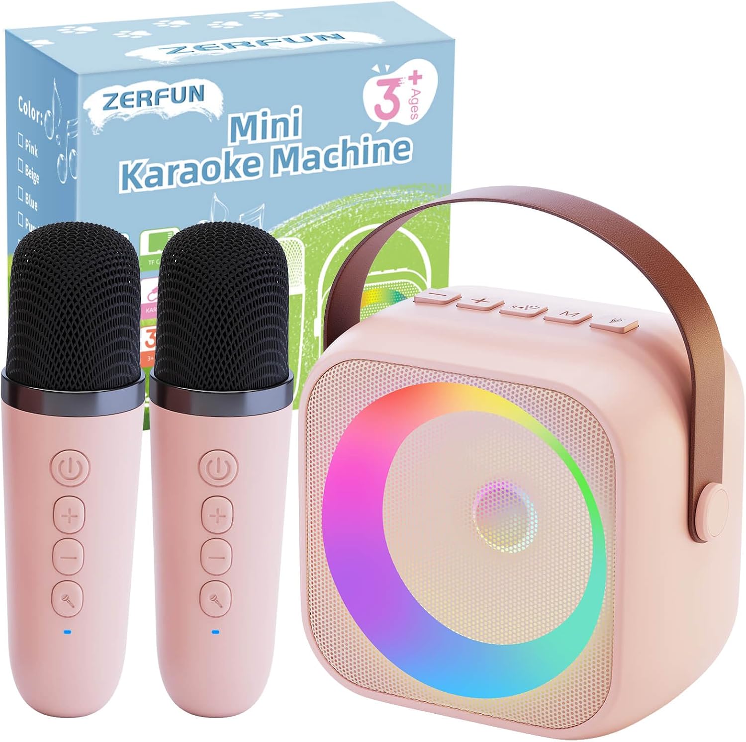 Mini Karaoke Machine Microphone for Kids Adults, Wireless Microphones Rechargeable with Bluetooth Speaker, Toys Gifts Presents for Girls Toddler Birthday Christmas, Pink Pink 2 Mics