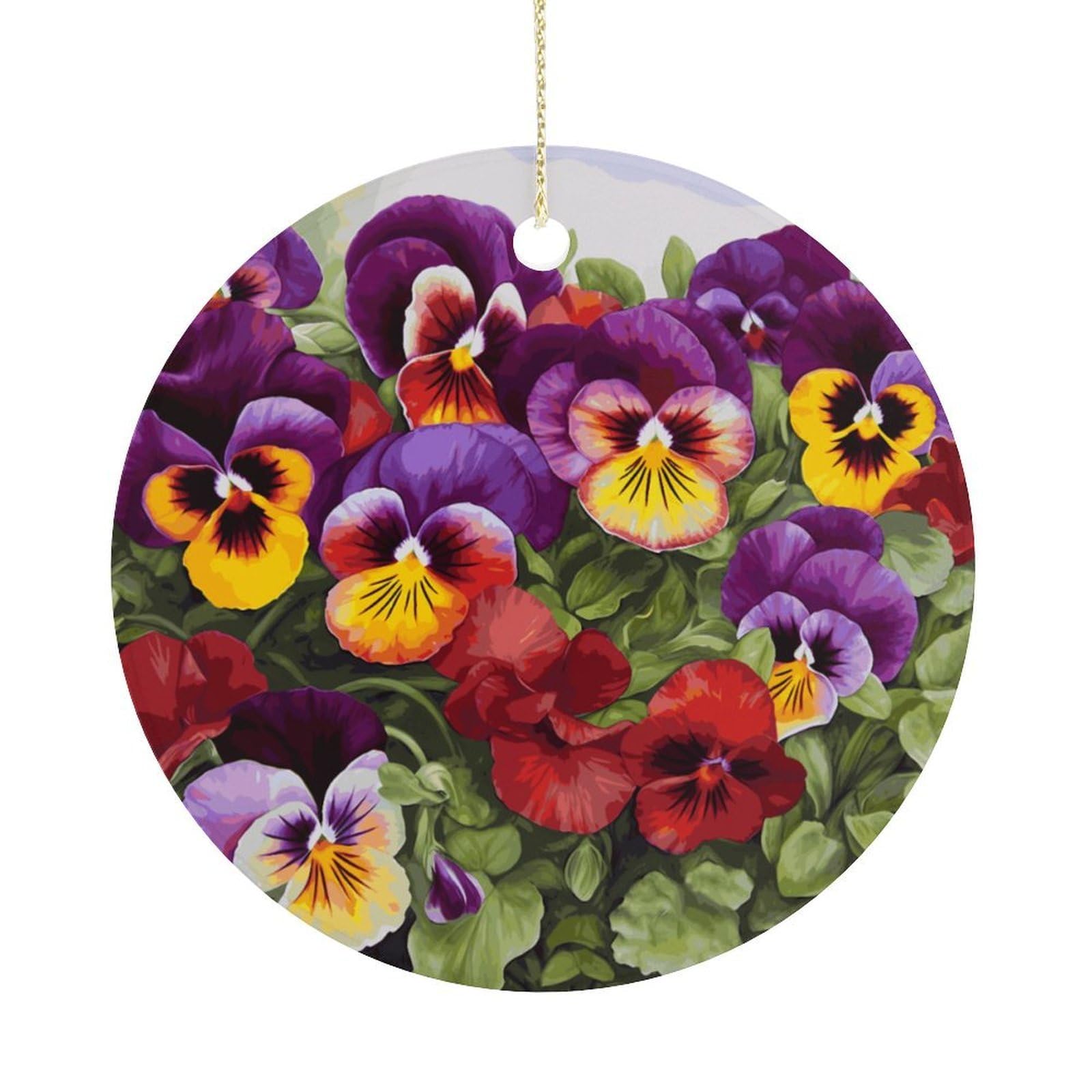 Pansy Perfection Christmas Ornament,Round Ceramic Ornaments Personalized Christmas Tree Ornament for Holiday Porcelain Keepsake Gifts Ideas Home Decor