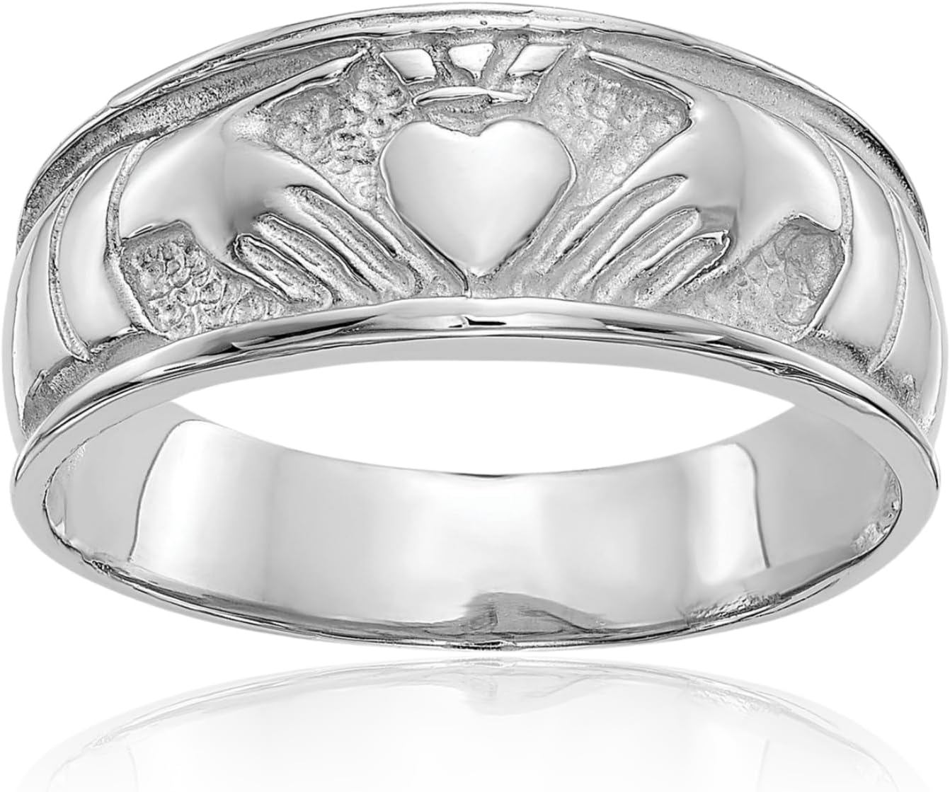IceCarats 14K Solid White Gold 20mm Extra Wide Heart Celtic Claddagh Band Ring Polished, Satin, Engravable
