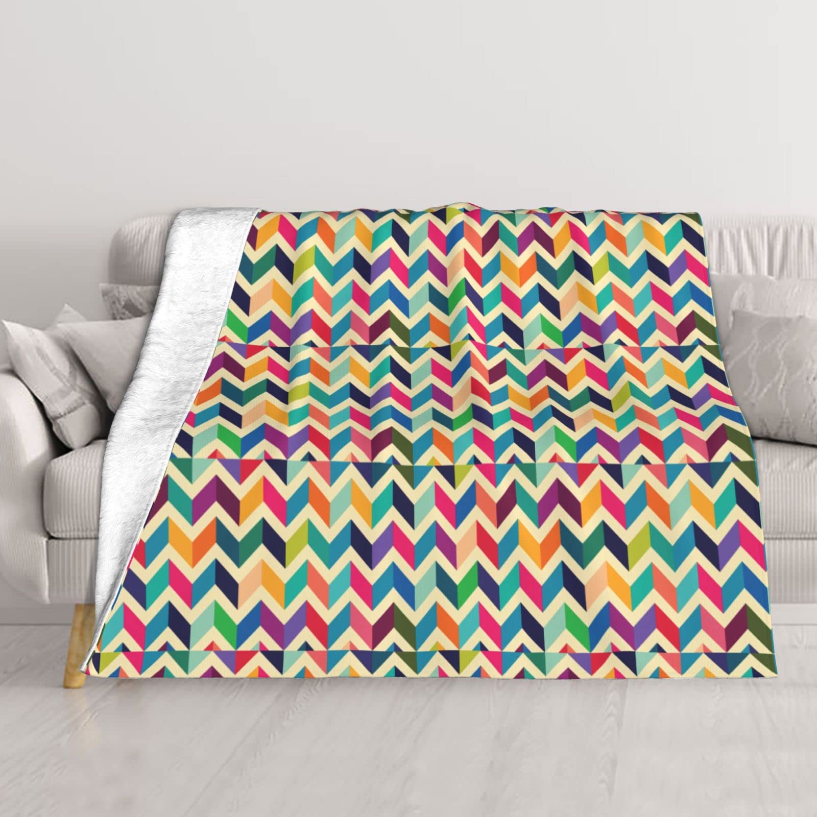 Couverture en peluche haut de gamme motif zigzag doux pour lit et canapé